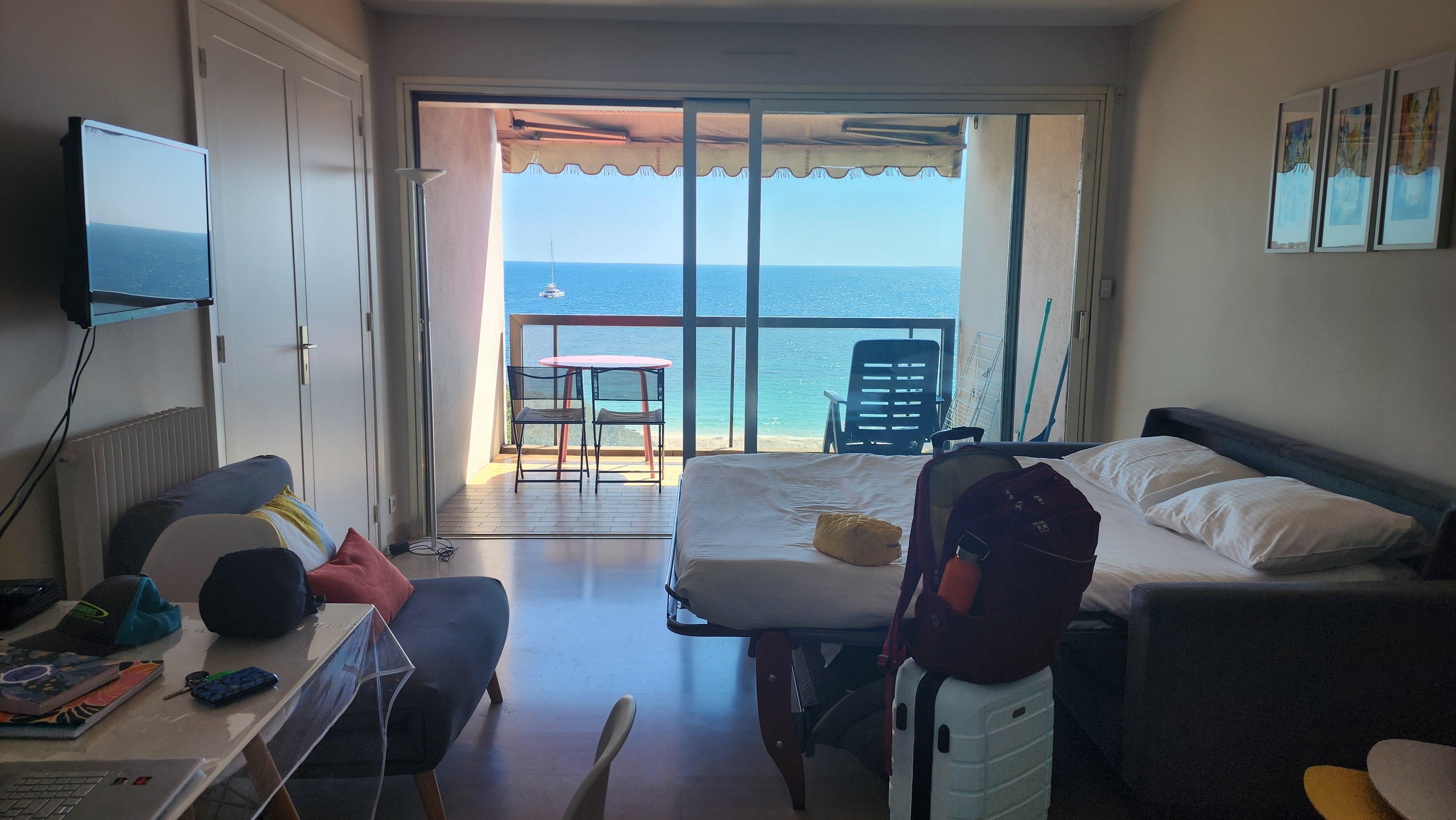 Just arriving and looking out the window! The balcony is the best part of the studio!