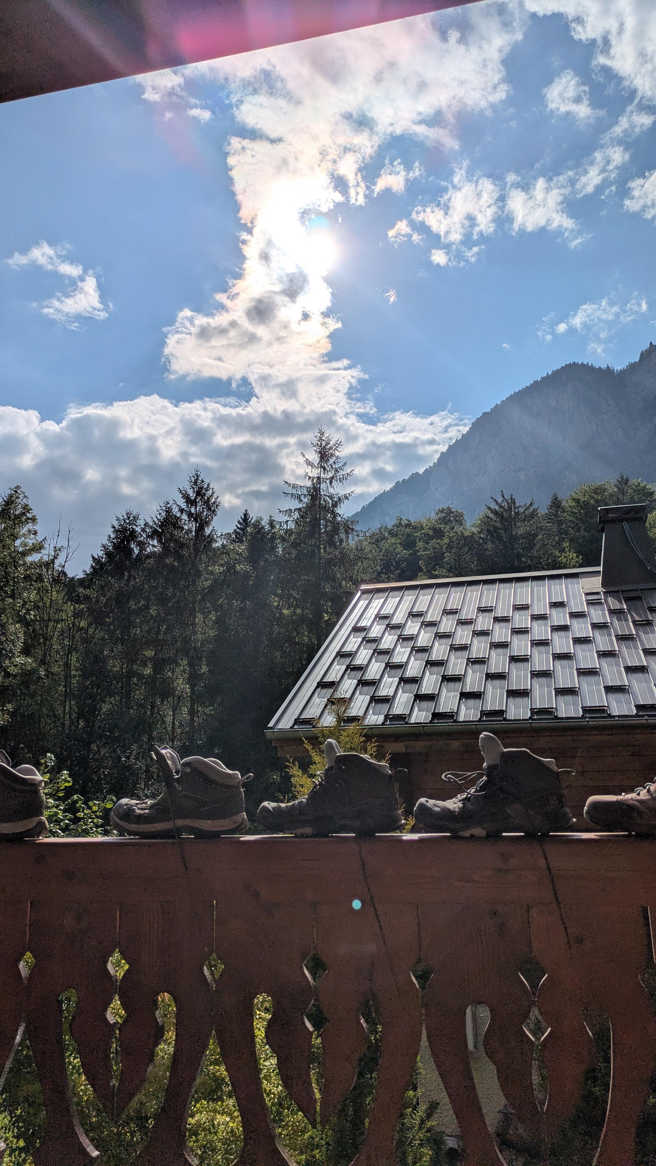 Our hiking shoes enjoying the view from the front balcony.