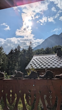 Our hiking shoes enjoying the view from the front balcony.