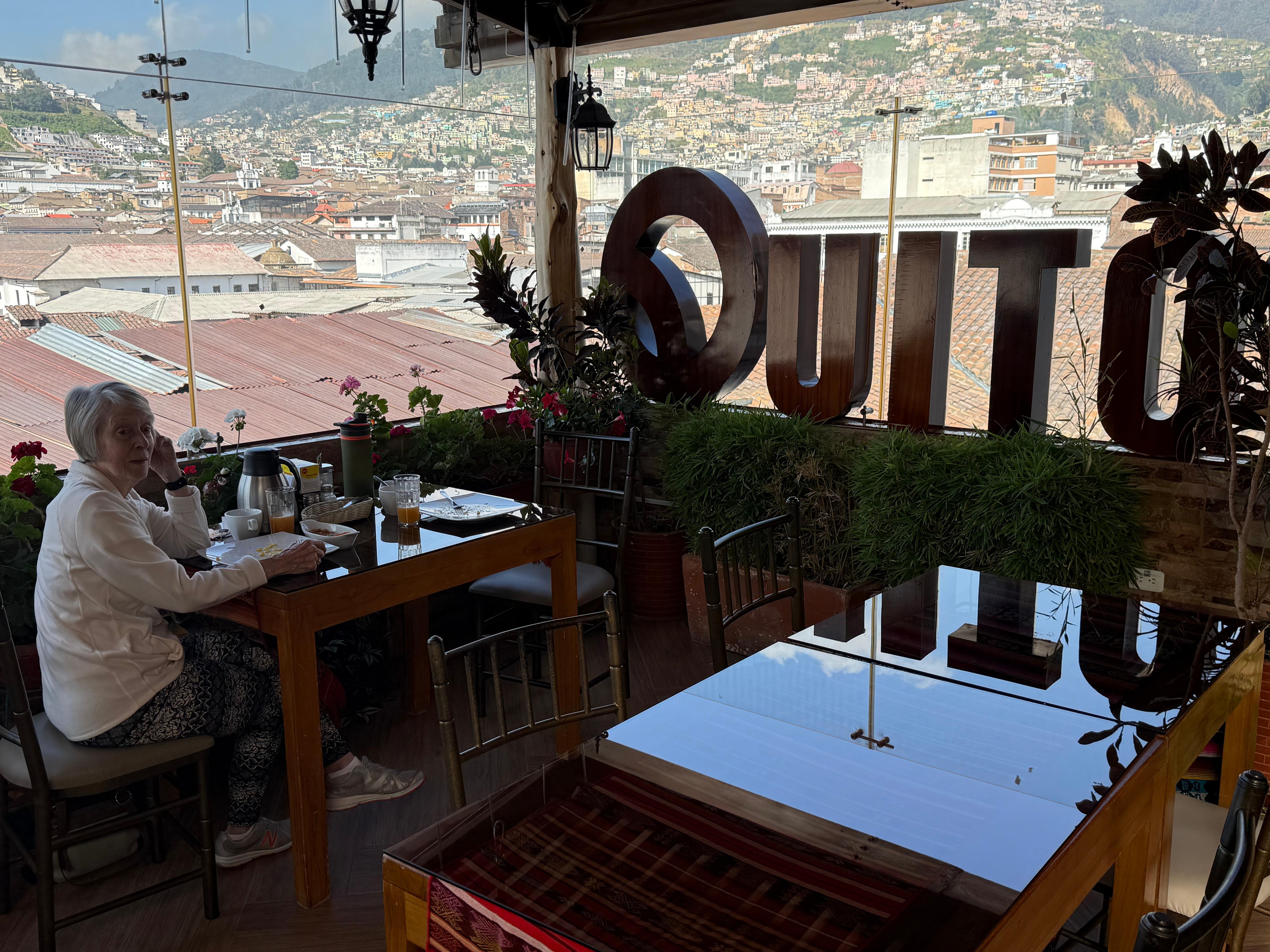 Looking out over Quito from the breakfast room
