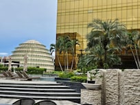 Pool view with casino on the background