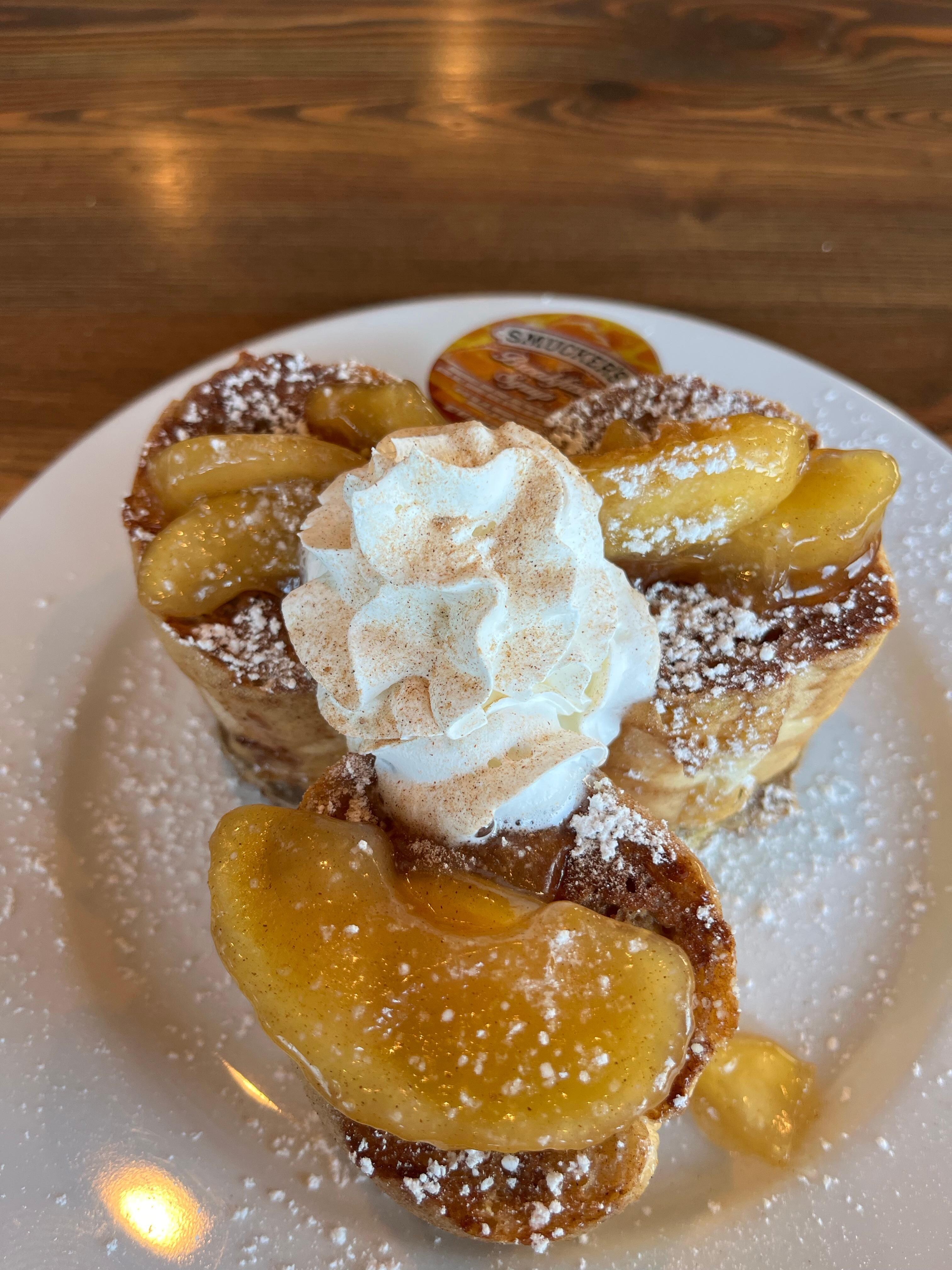 Apple pie stuffed French toast at Adam’s Egg on property 