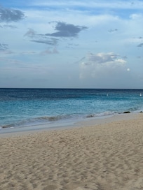 Early morning, looking down the beach from the bar area.
