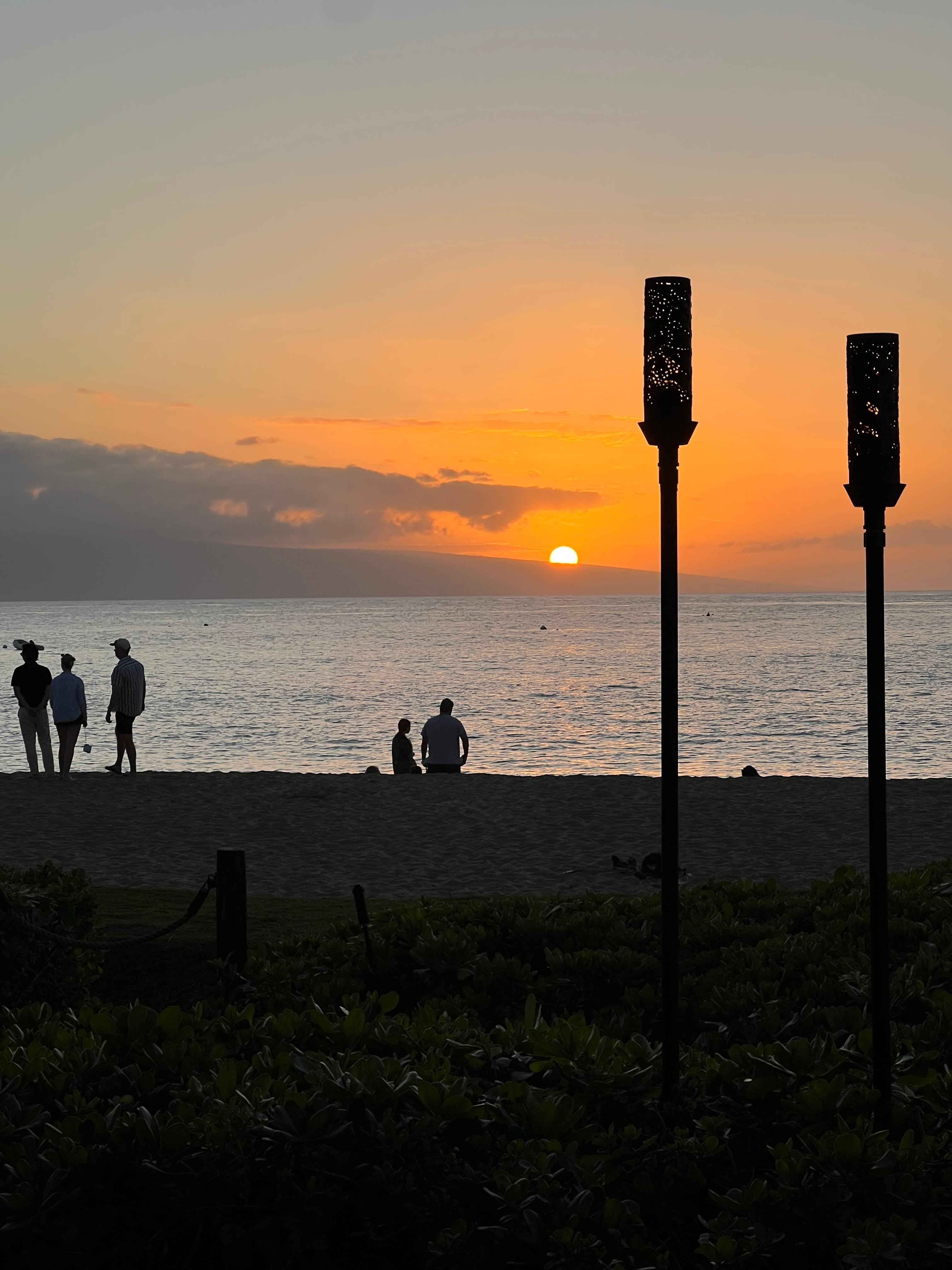 Sunset view from beach and Hyatt Regency Maui