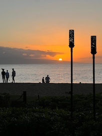 Sunset view from beach and Hyatt Regency Maui