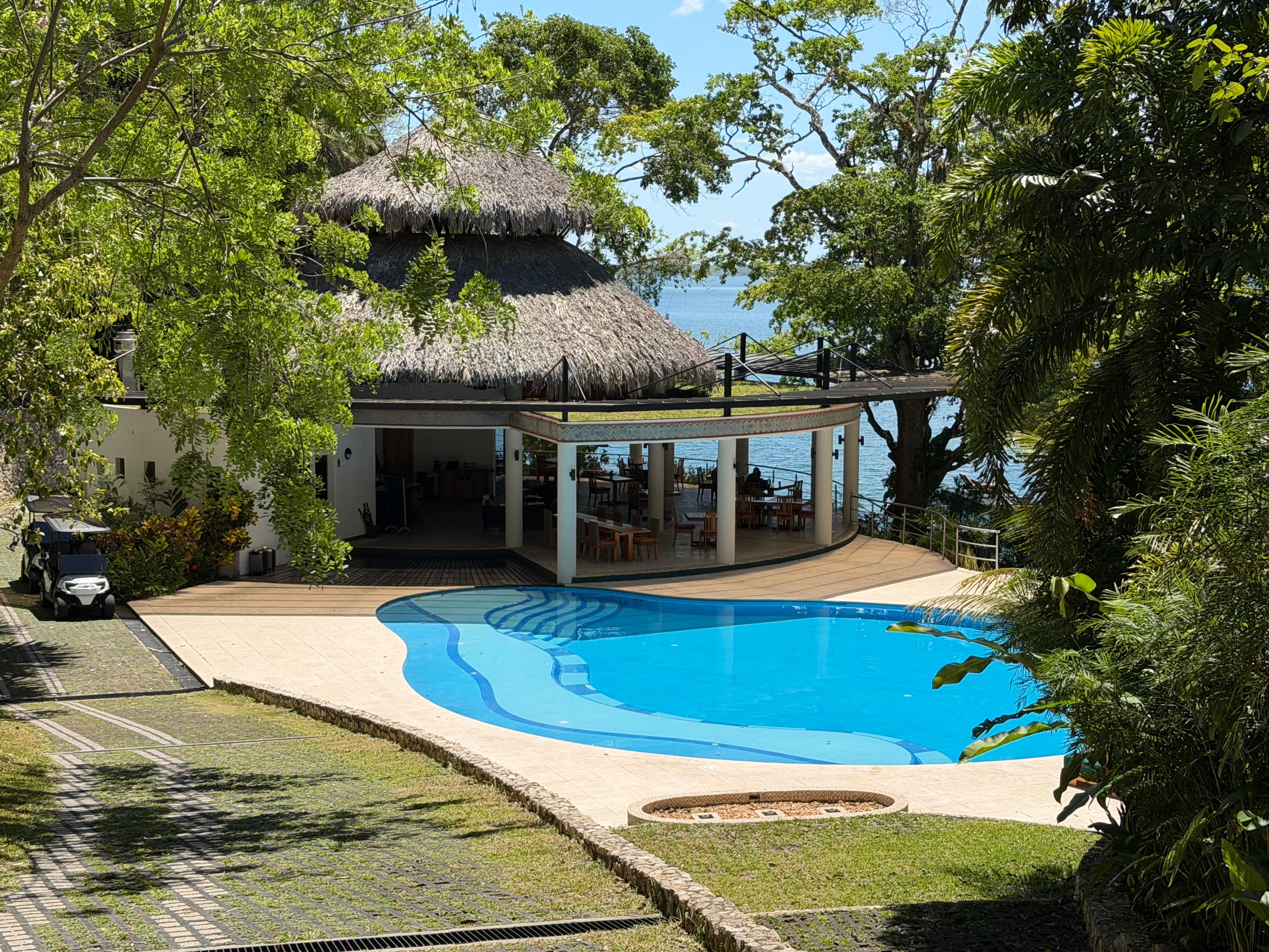 Pool and restaurant view