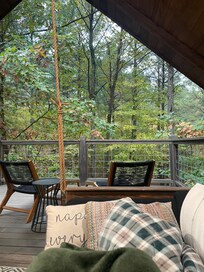 Swaying daybeds make this such a special upstairs hang-out spot!