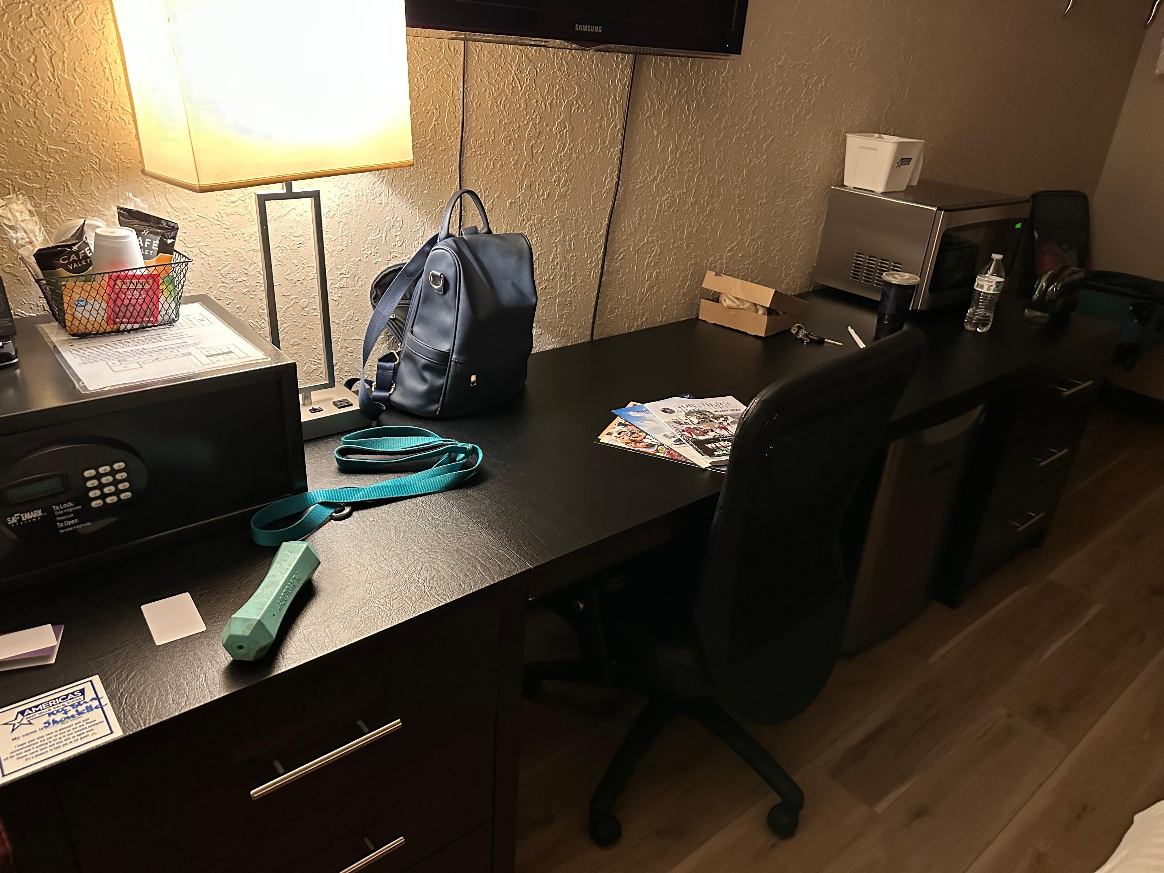 Had a safe, mini fridge, and  microwave