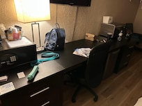 Had a safe, mini fridge, and microwave