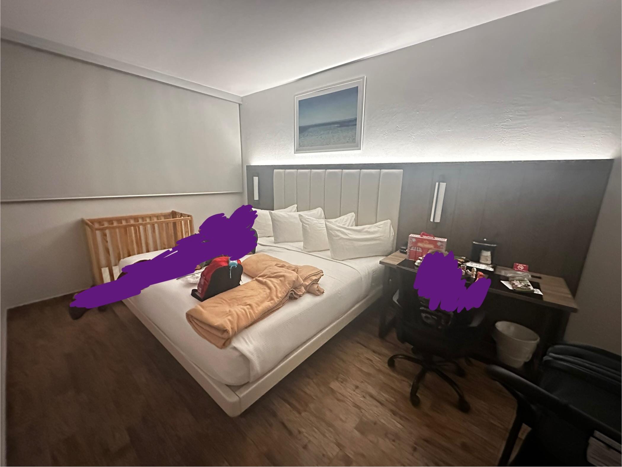 Bedroom, crib was provided for our toddler. 