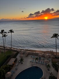 Sunset from our balcony. We often viewed turtles swimming near shore.
