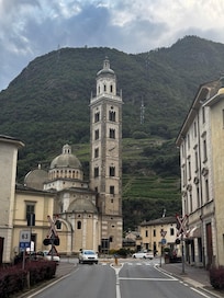 Tirano church Square, 7-8 minute walk