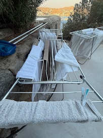 Wet towels drying like this upon arrival