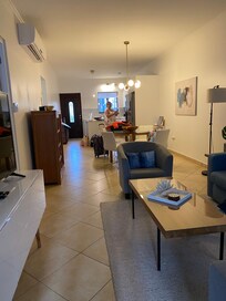 Kitchen and living room.