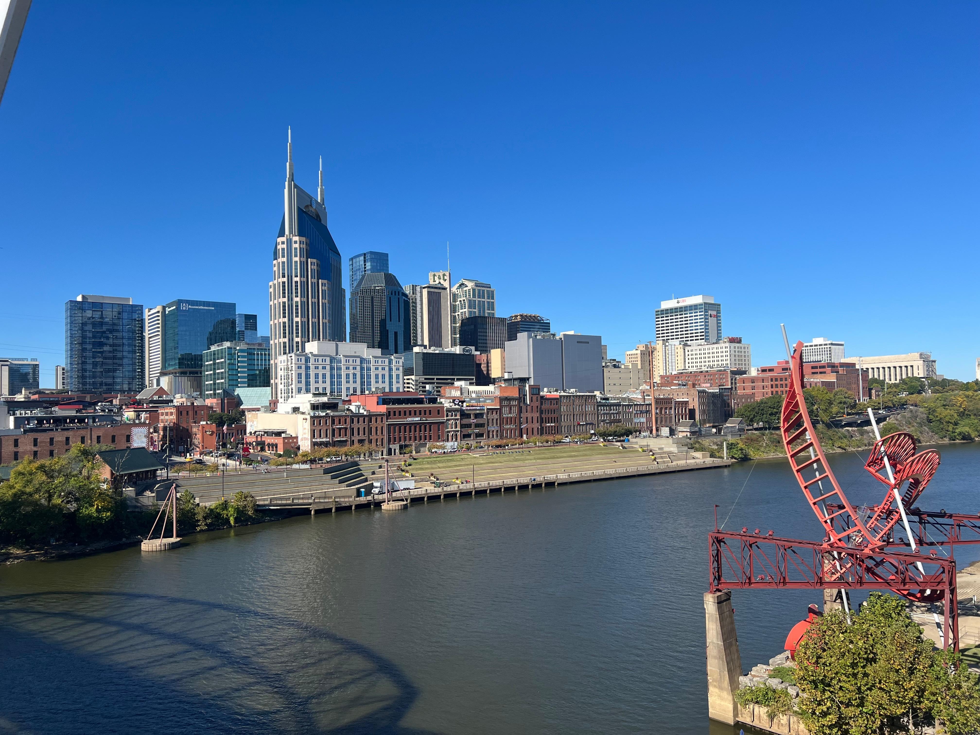 View from pedestrian bridge to football stadium