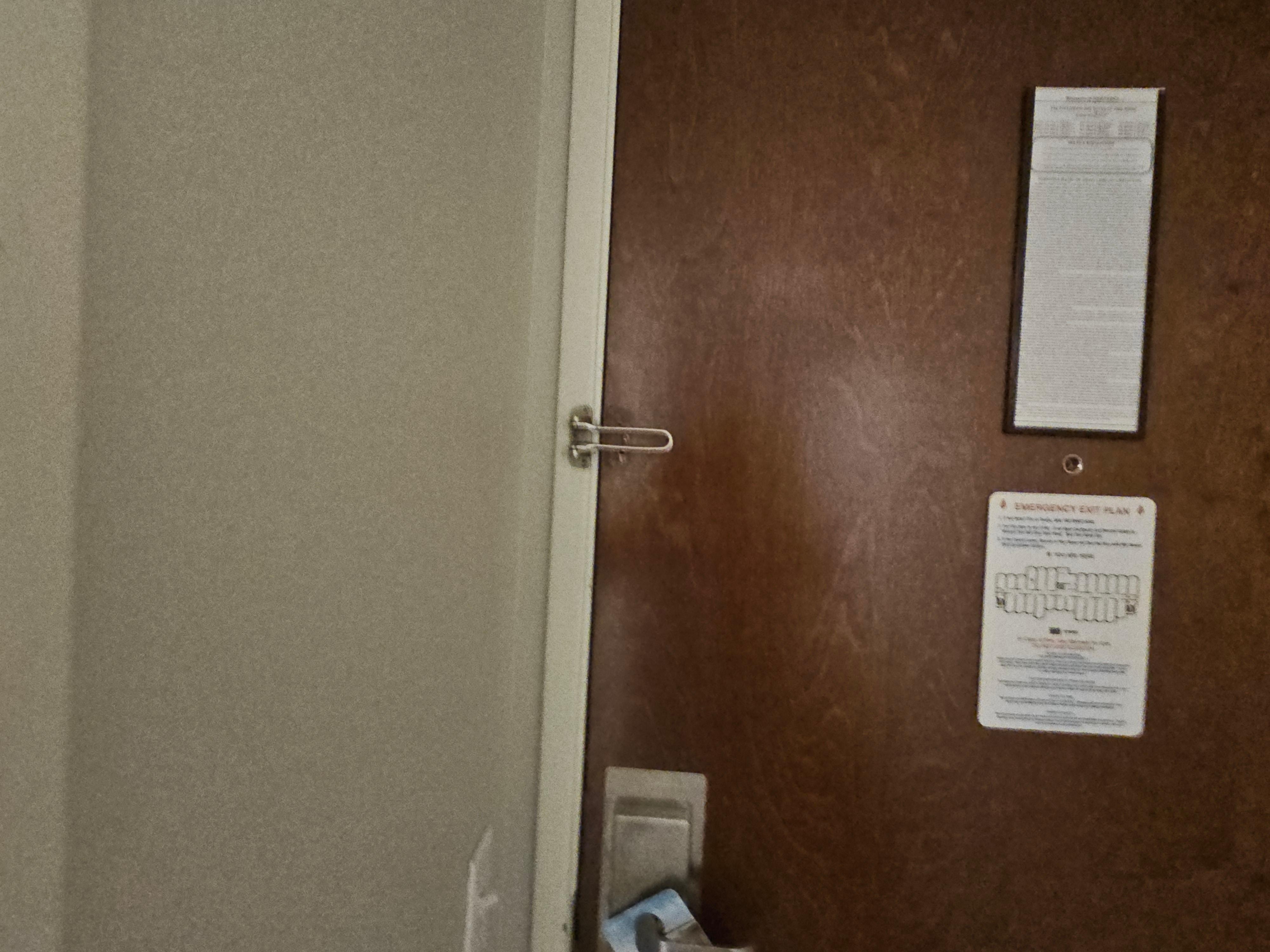 Security lock missing from door. Room 207