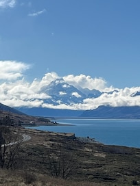 Looking up Lake Pukaki towards Aoraki/Mt Cook.