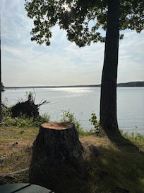 Sitting in the Adirondack chairs on the point