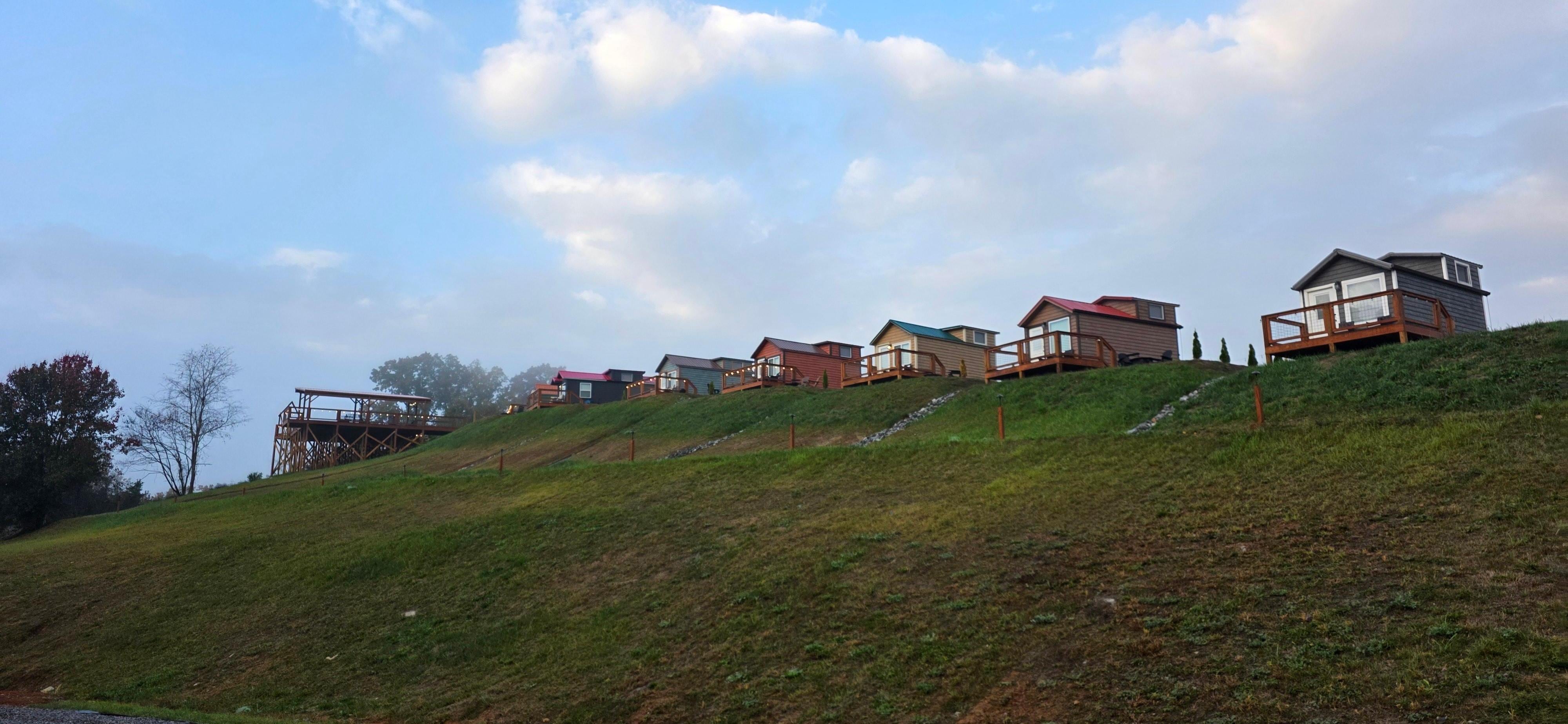 View from pickleball court and fire pit area.