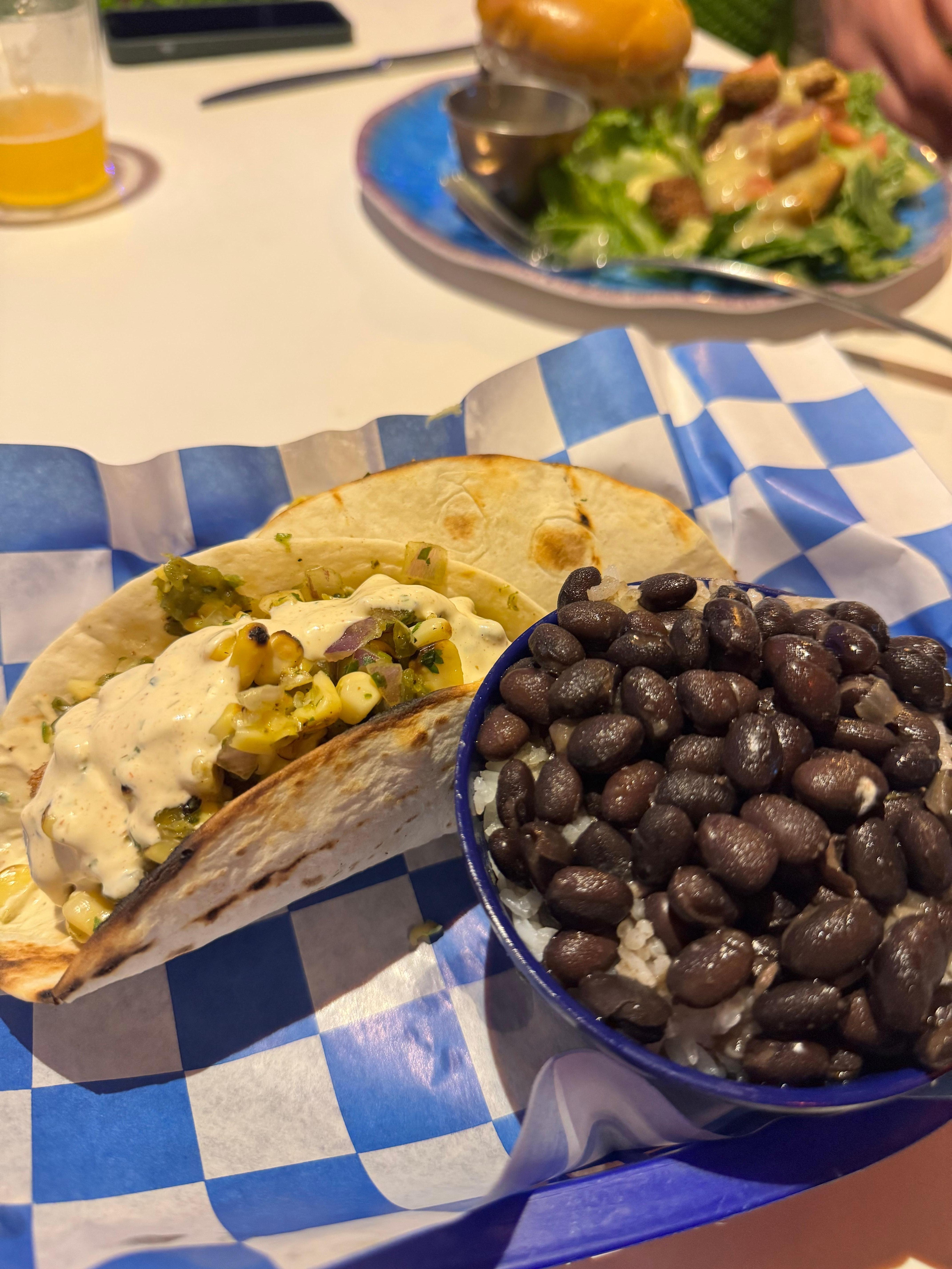 Best fish taco and beans and rice we’ve ever had anywhere! And the restaurant is beachside.