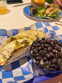 Best fish taco and beans and rice we’ve ever had anywhere! And the restaurant is beachside.