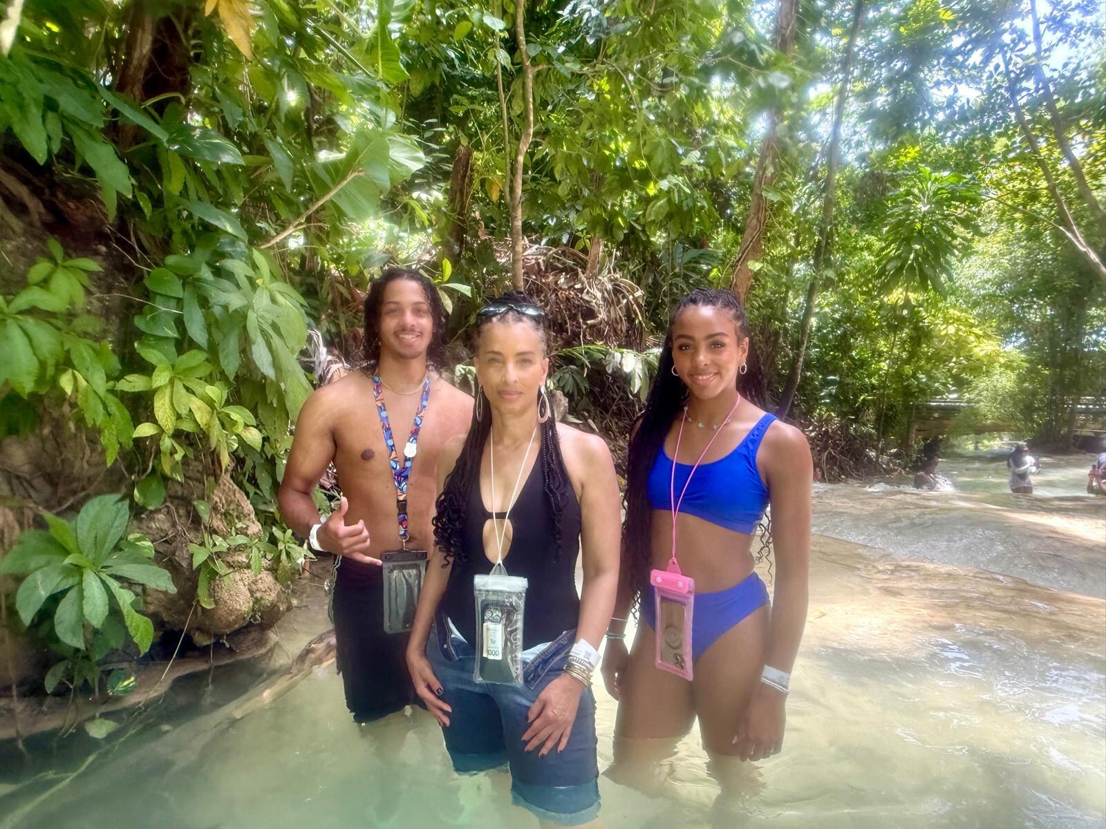 Denise, Chas, and Amina at Dunn's River Falls.