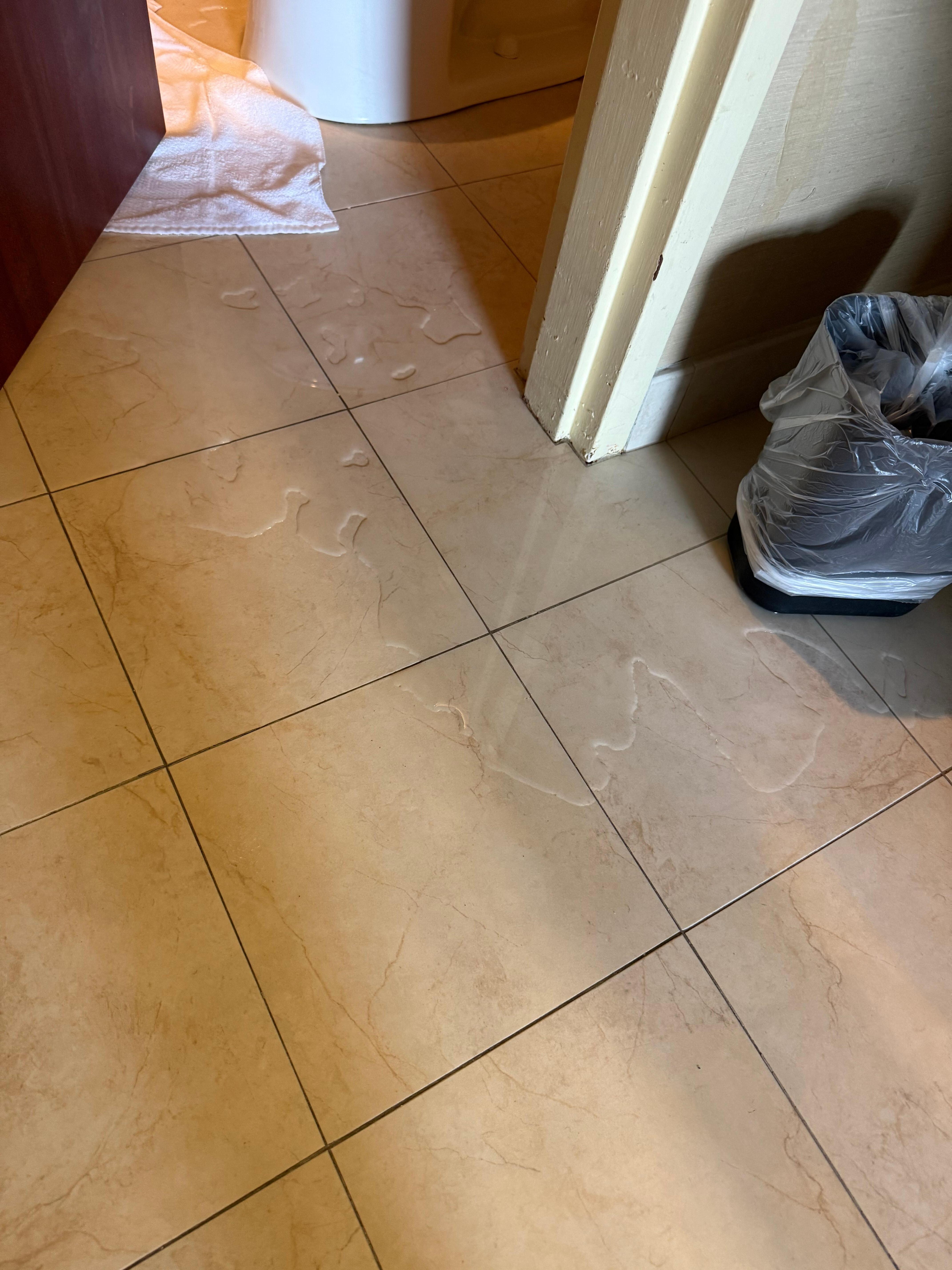 Water on the floor from shower 
