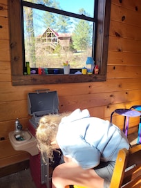 Morgan playing in clubhouse