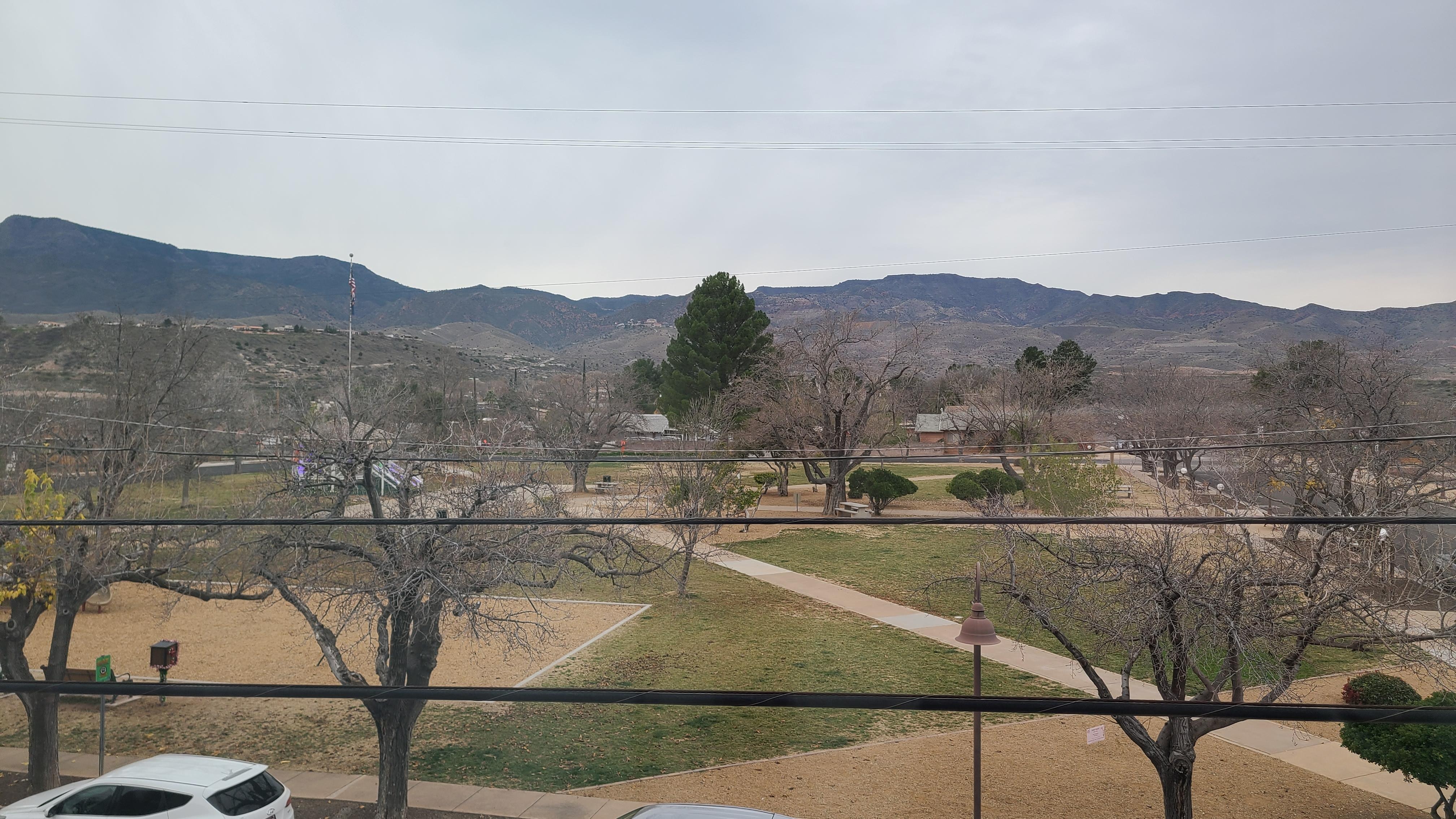A view of the park and mountains from the room.