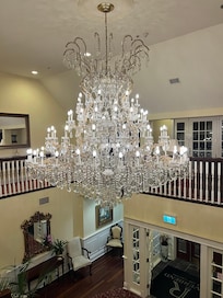 Chandelier overhanging lobby