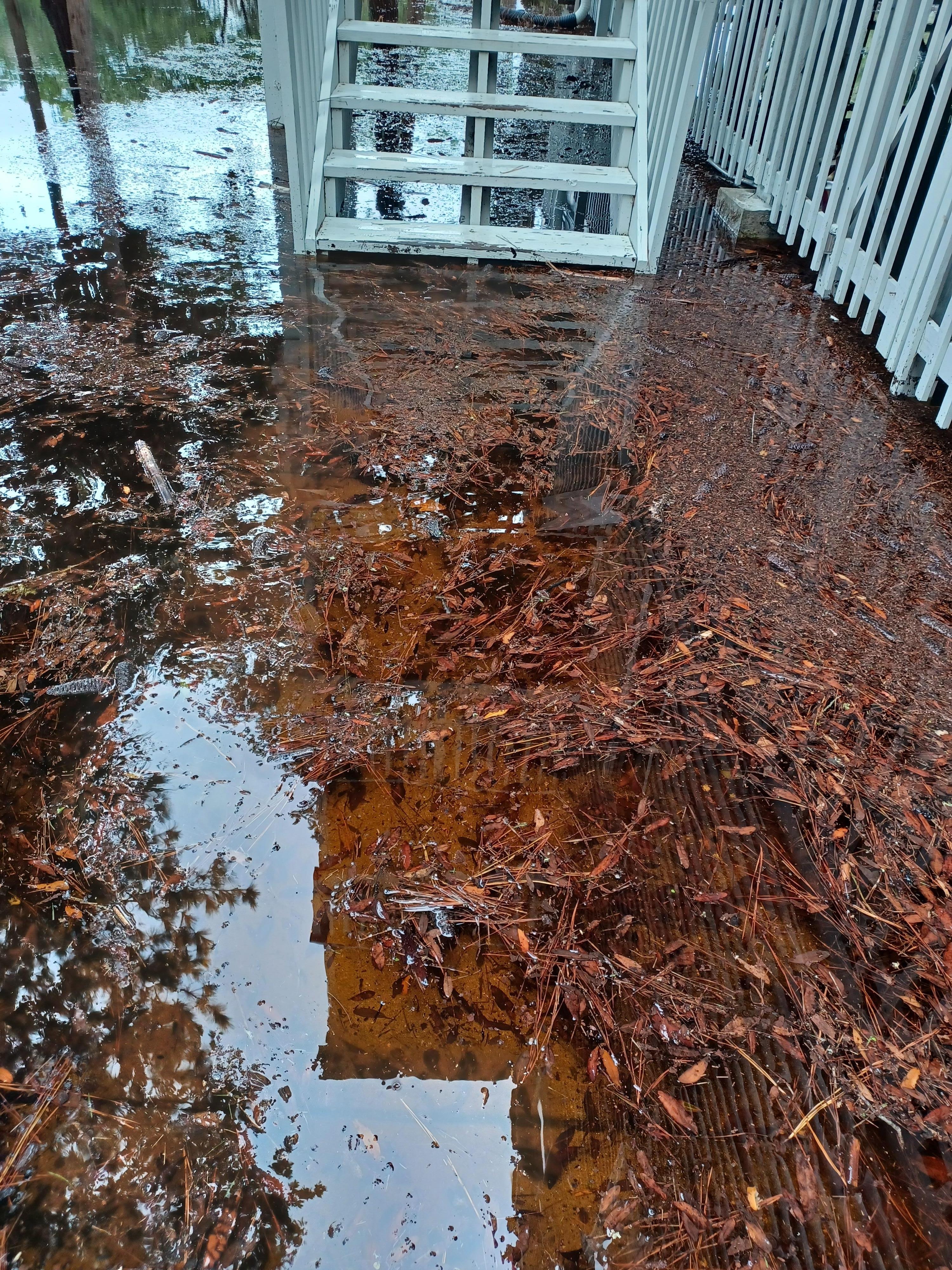 7 inches of water we had to walk through  to get to the steps. 