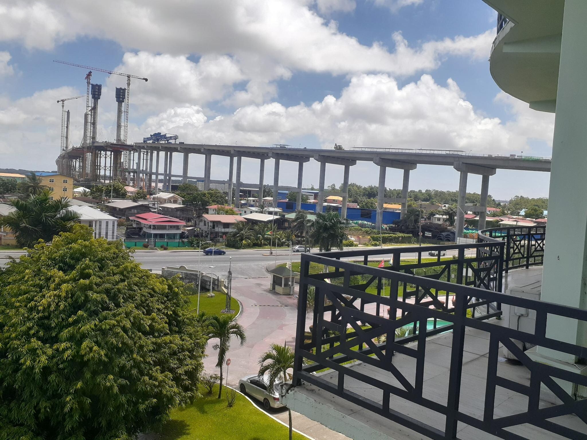 A Full pic of the bridge taken through my oversize glass doors covered with high hanging drapes.