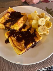 French toast with fresh fruit, I added chocolate sauce.