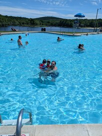Island pool was large with a million dollar view of the lake