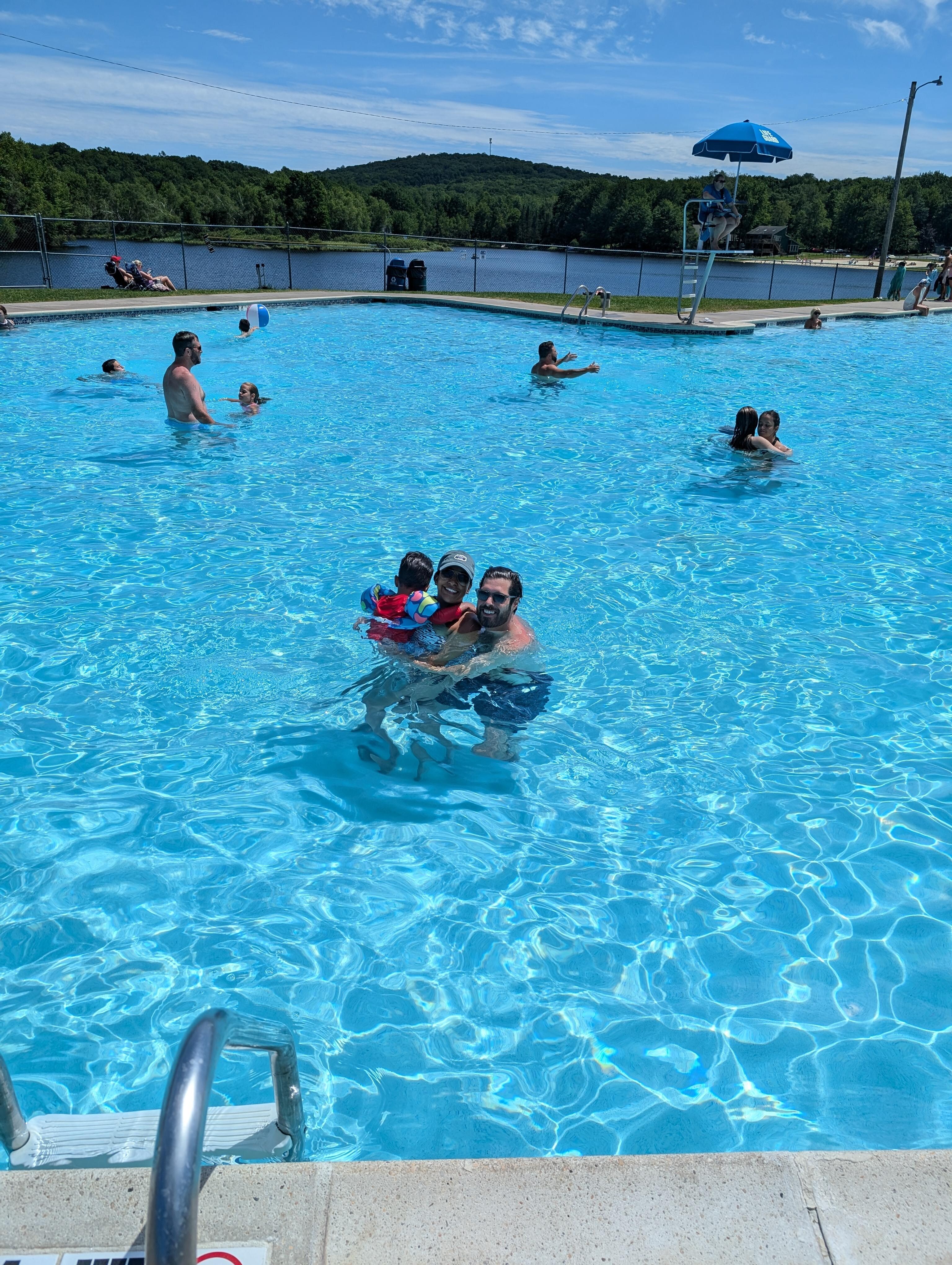 Island pool was large with a million dollar view of the lake