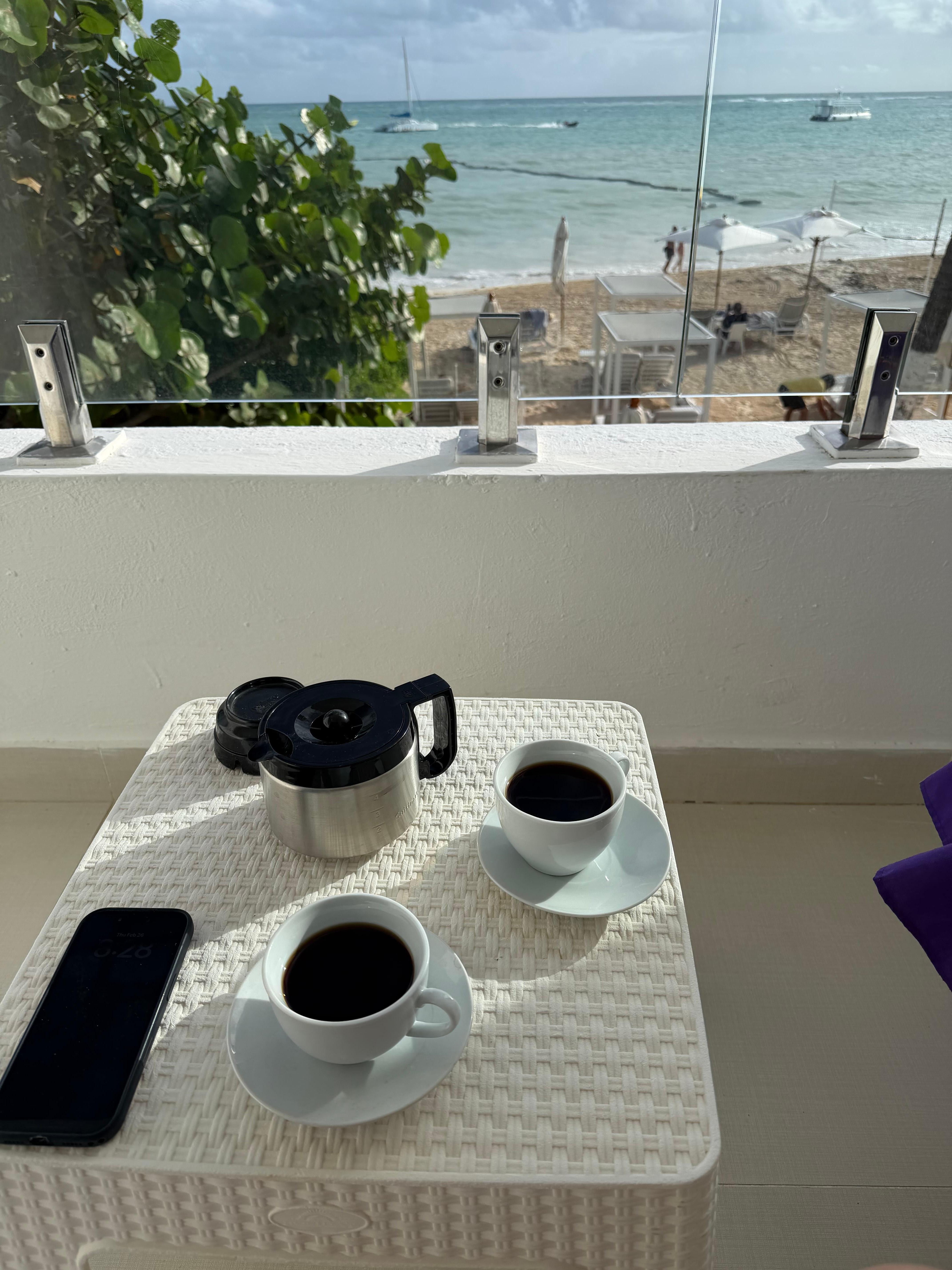 Morning coffee made in the room and enjoyed on the balcony 