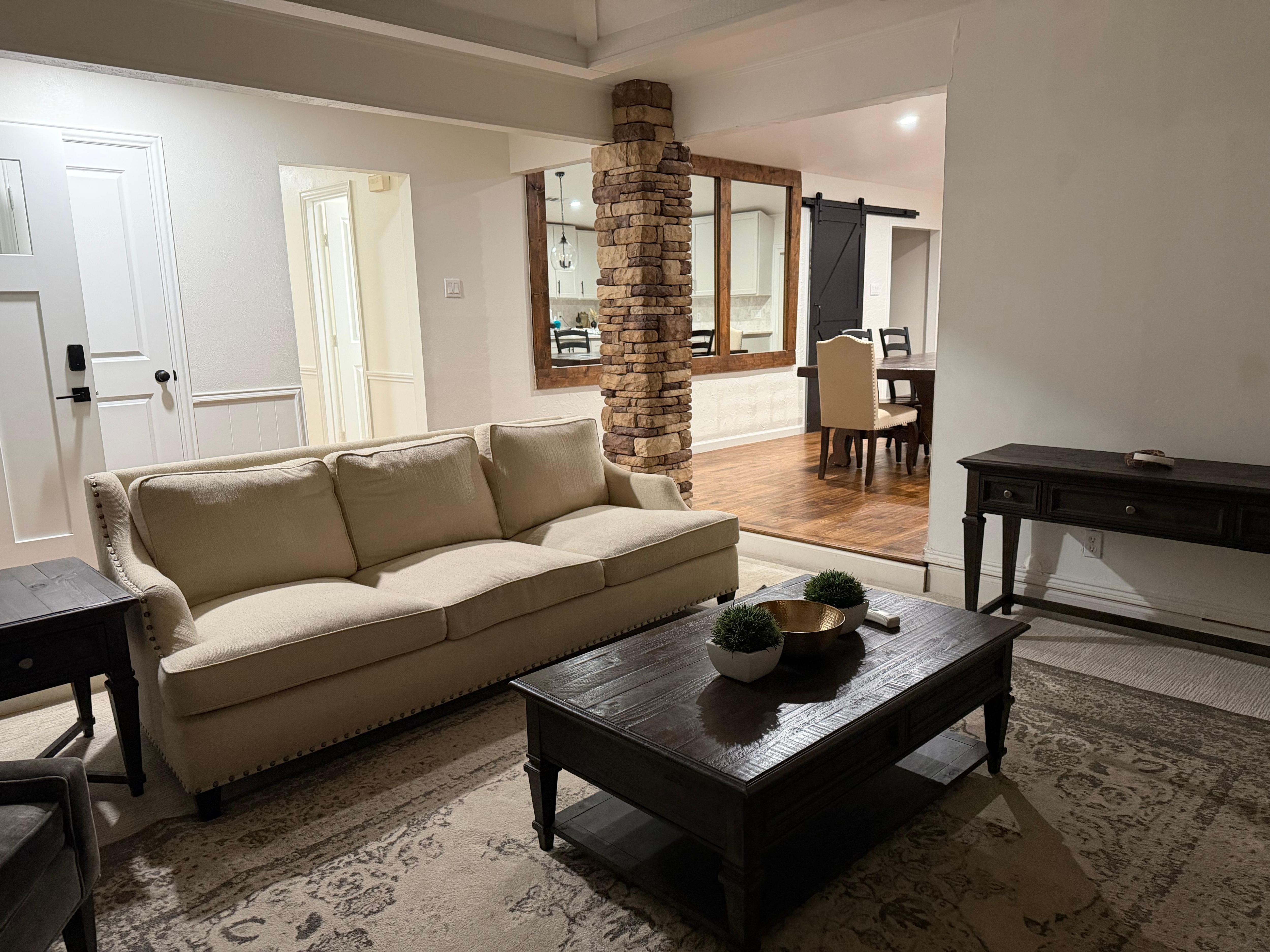Family room with air hockey and large TV in back!  
