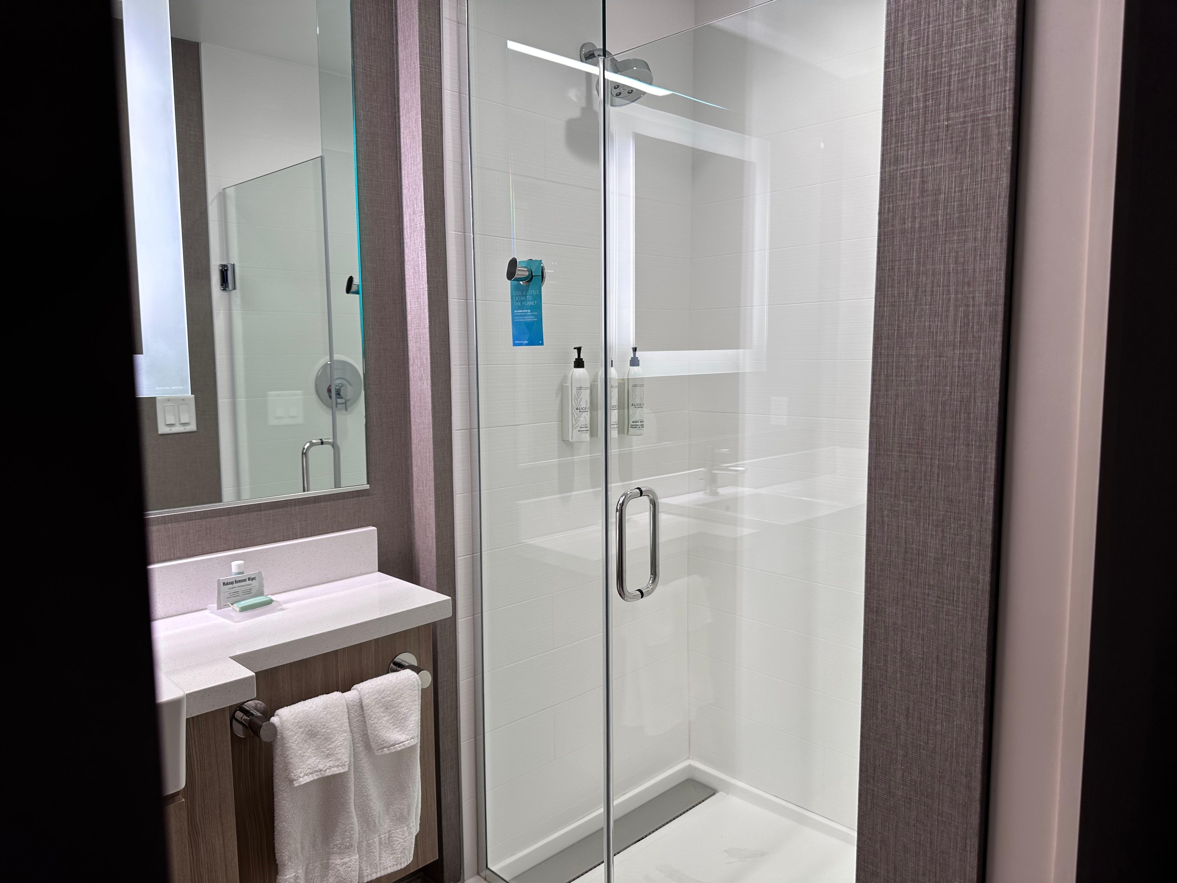 Walk-in shower.
Nonsmoking 2 queen beds with sofa trundle.