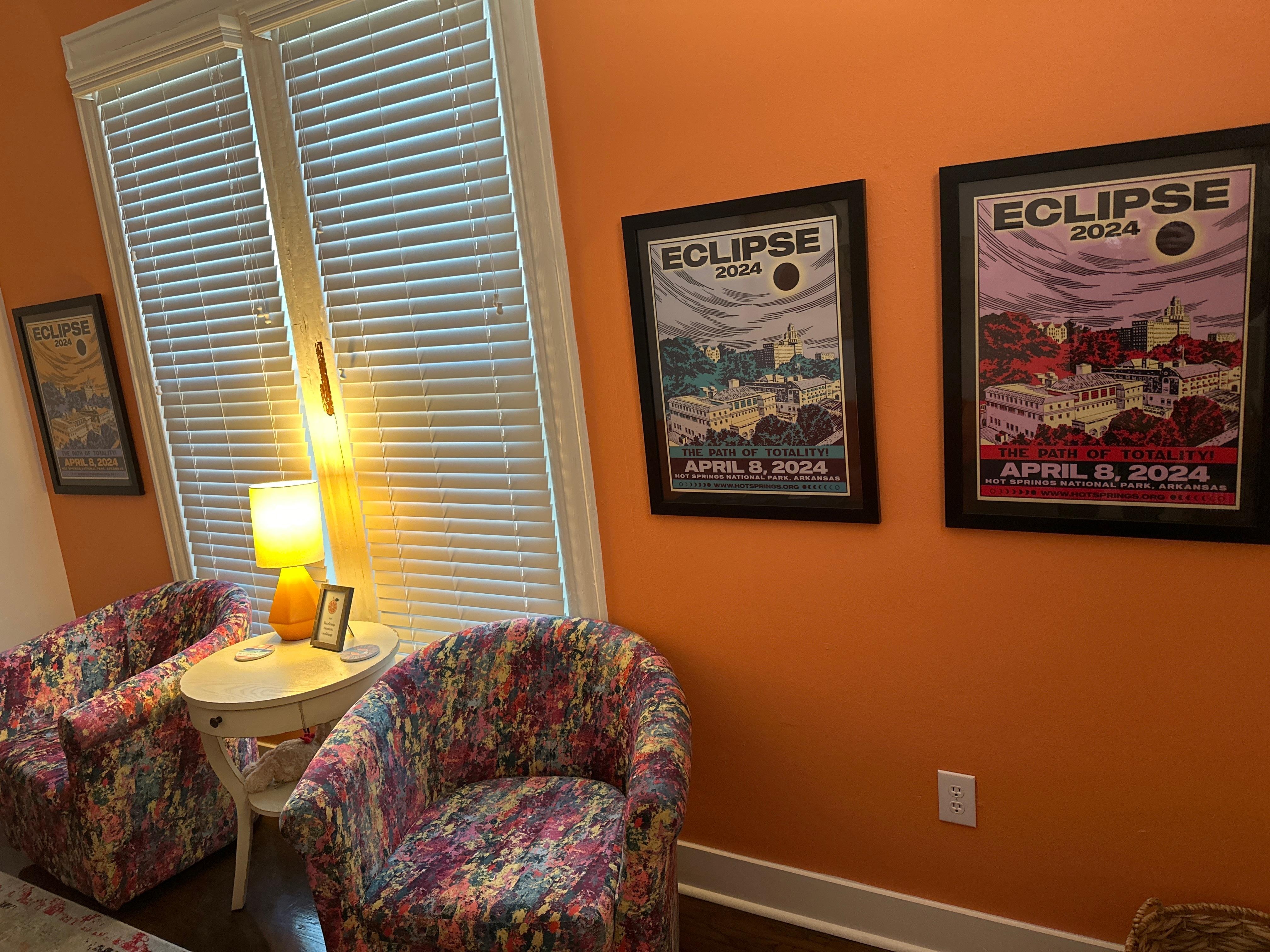 Great art on the walks in living room.