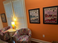 Great art on the walks in living room.