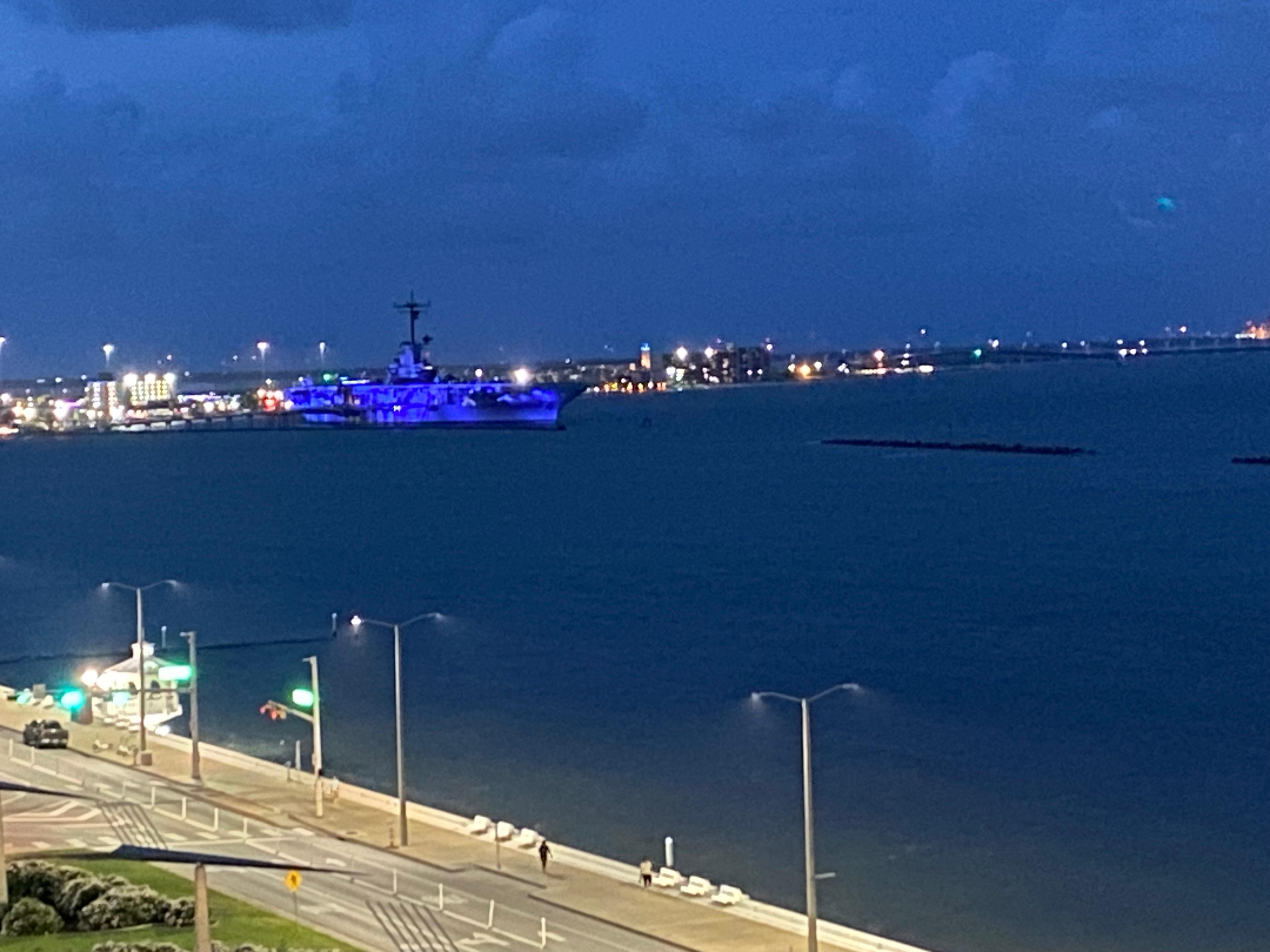 View of USS Lexington from room balcony