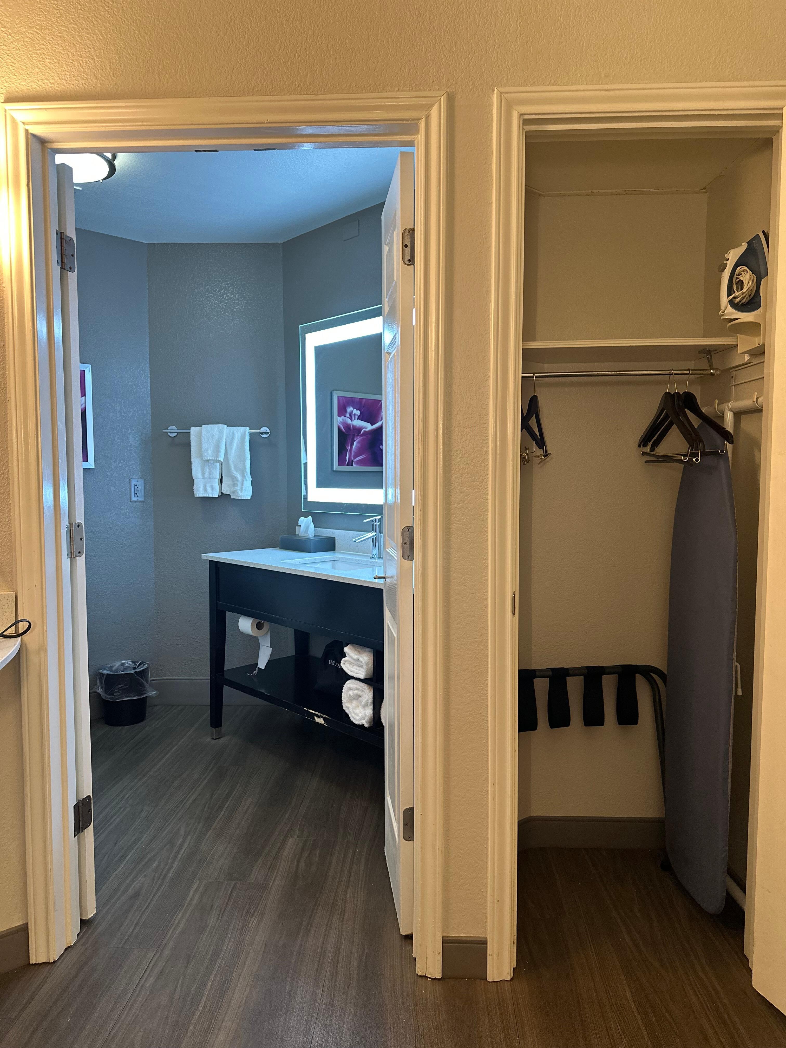Closet, bathroom, includes iron