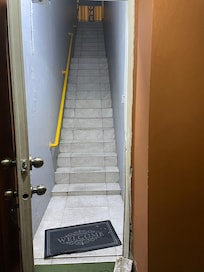 This stairway led to the rooms and was propped open