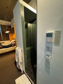 Shower opens to room