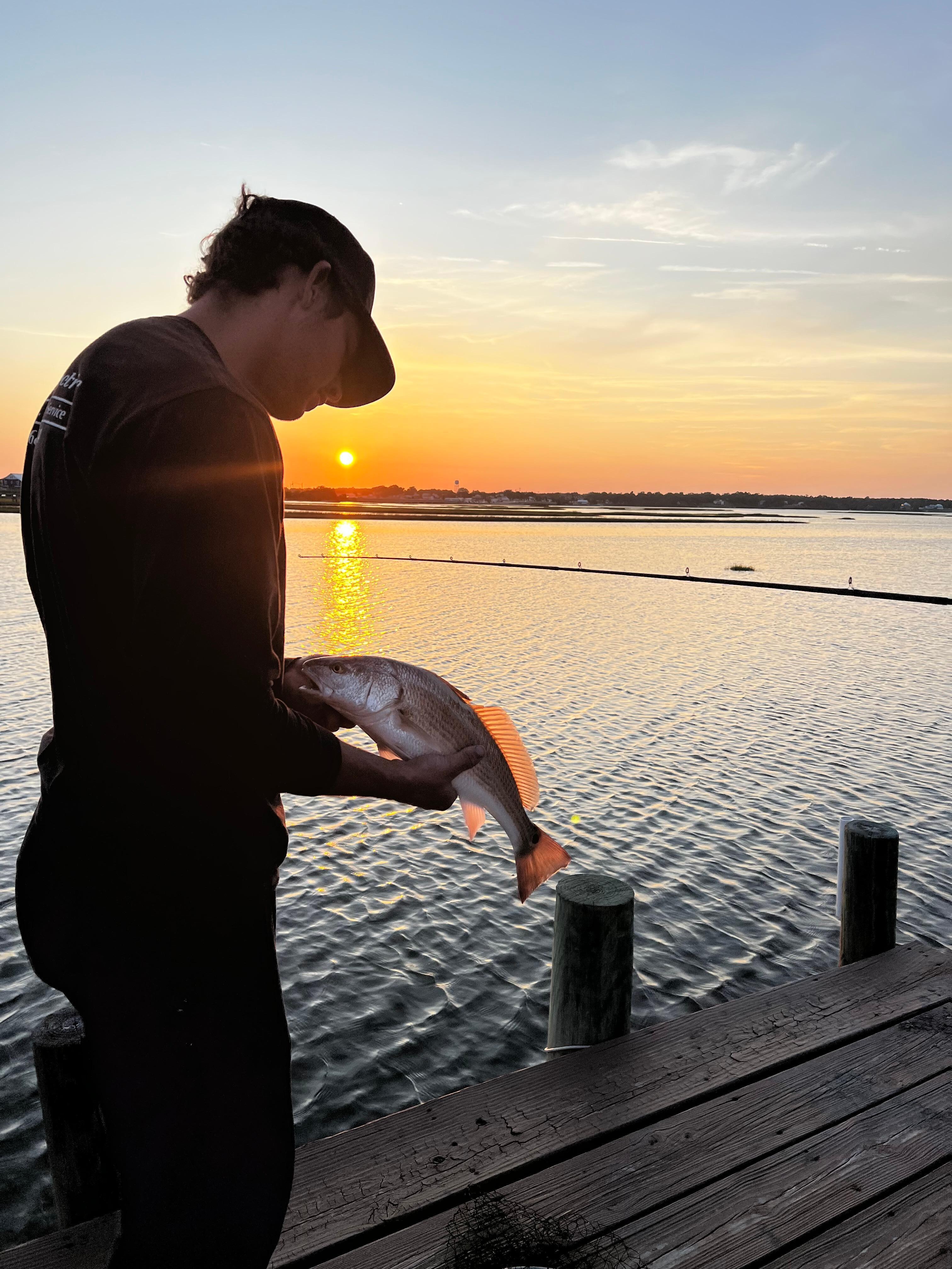 Catching red drum off the dock 