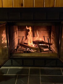 Cozy wood burning fireplace