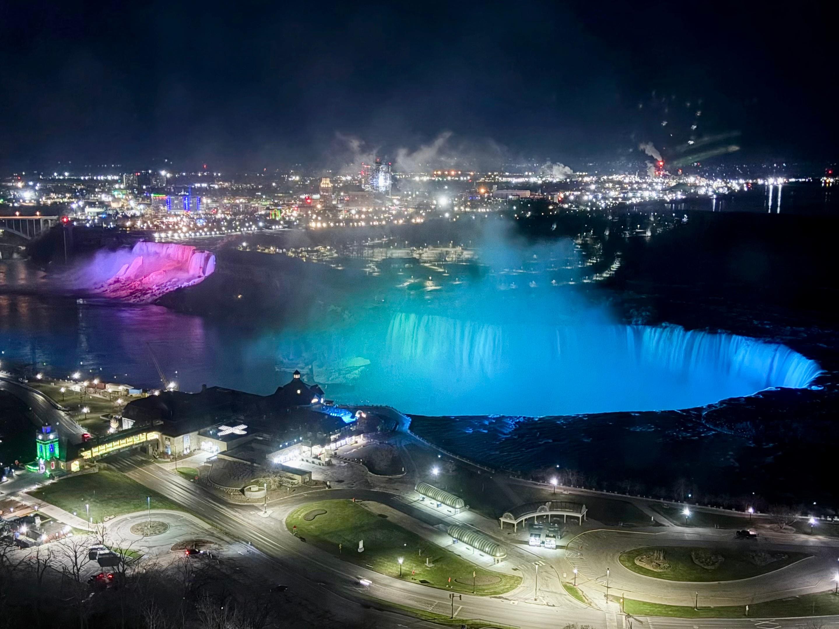 Night view of the falls from our “superior” type hotel room
