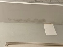 Water damage on ceiling in hallway