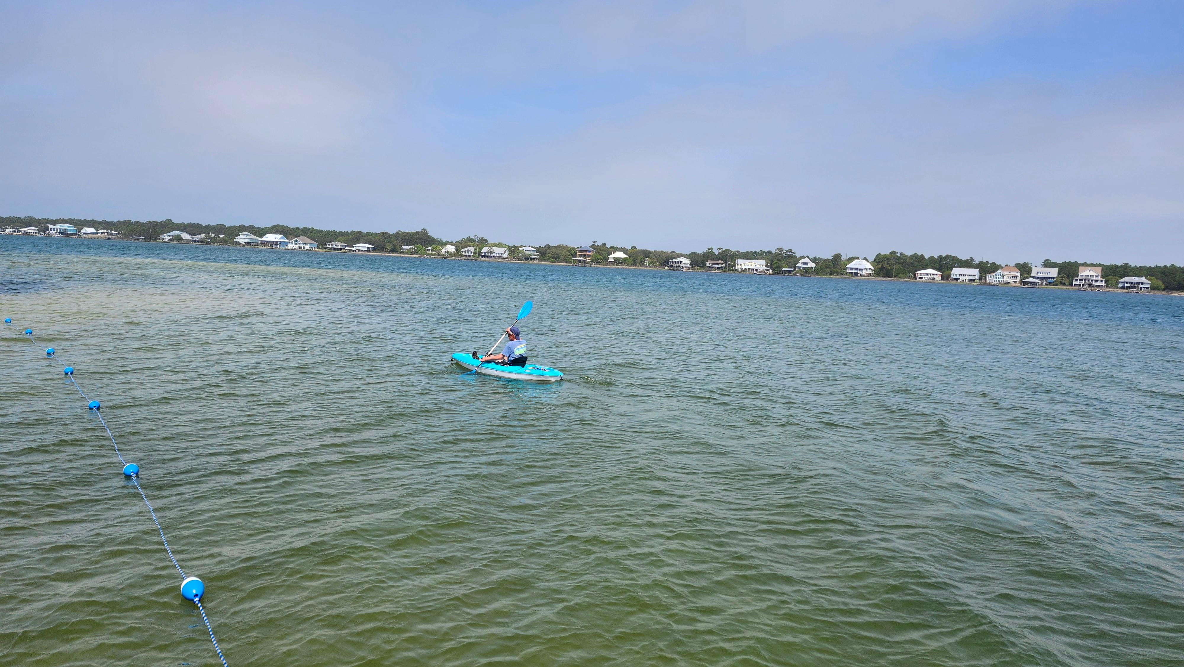 The lagoon side just off the dock.  We brought our own kayak!