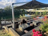 Inside the hotel restaurant patio